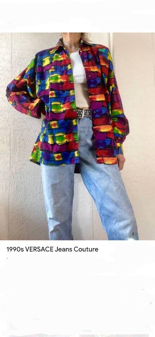 90's ヴェルサーチジーンズクチュール マルチカラーコットンシャツ