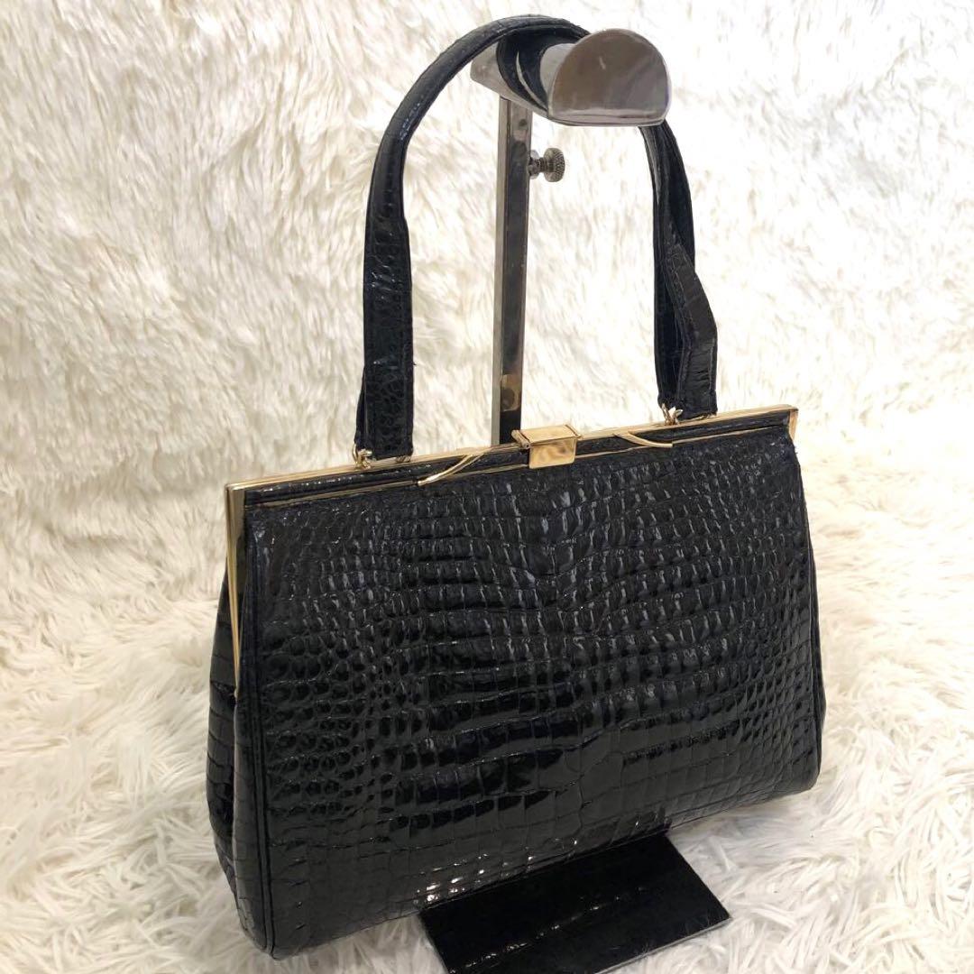 美品✨ハマノ サンピエトロ　リアルクロコダイル　ハンドバッグ ブラック