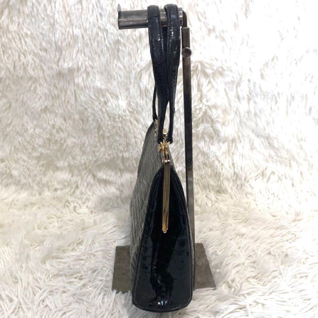 美品✨ハマノ サンピエトロ　リアルクロコダイル　ハンドバッグ ブラック