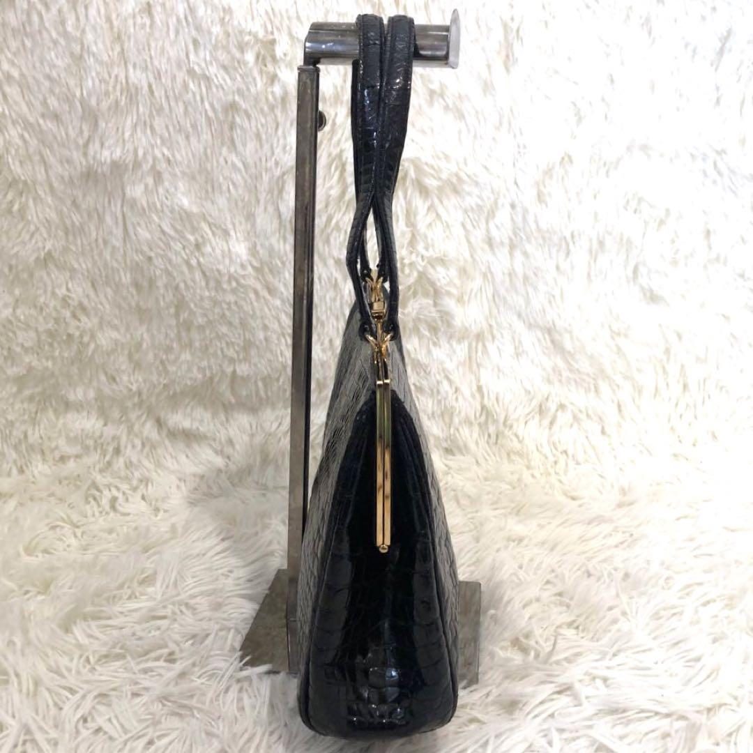 美品✨ハマノ サンピエトロ　リアルクロコダイル　ハンドバッグ ブラック