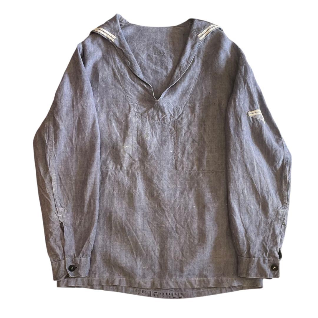 50s 60s ヴィンテージ フランス海軍 リネンセーラー ミリタリー古着 XLXL LL VINTAGE