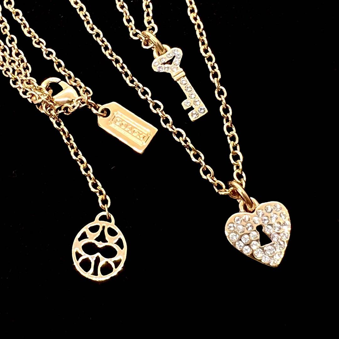 美品✨ coach コーチ ネックレス 2連 ハート キー カデナ 鍵 ゴールド