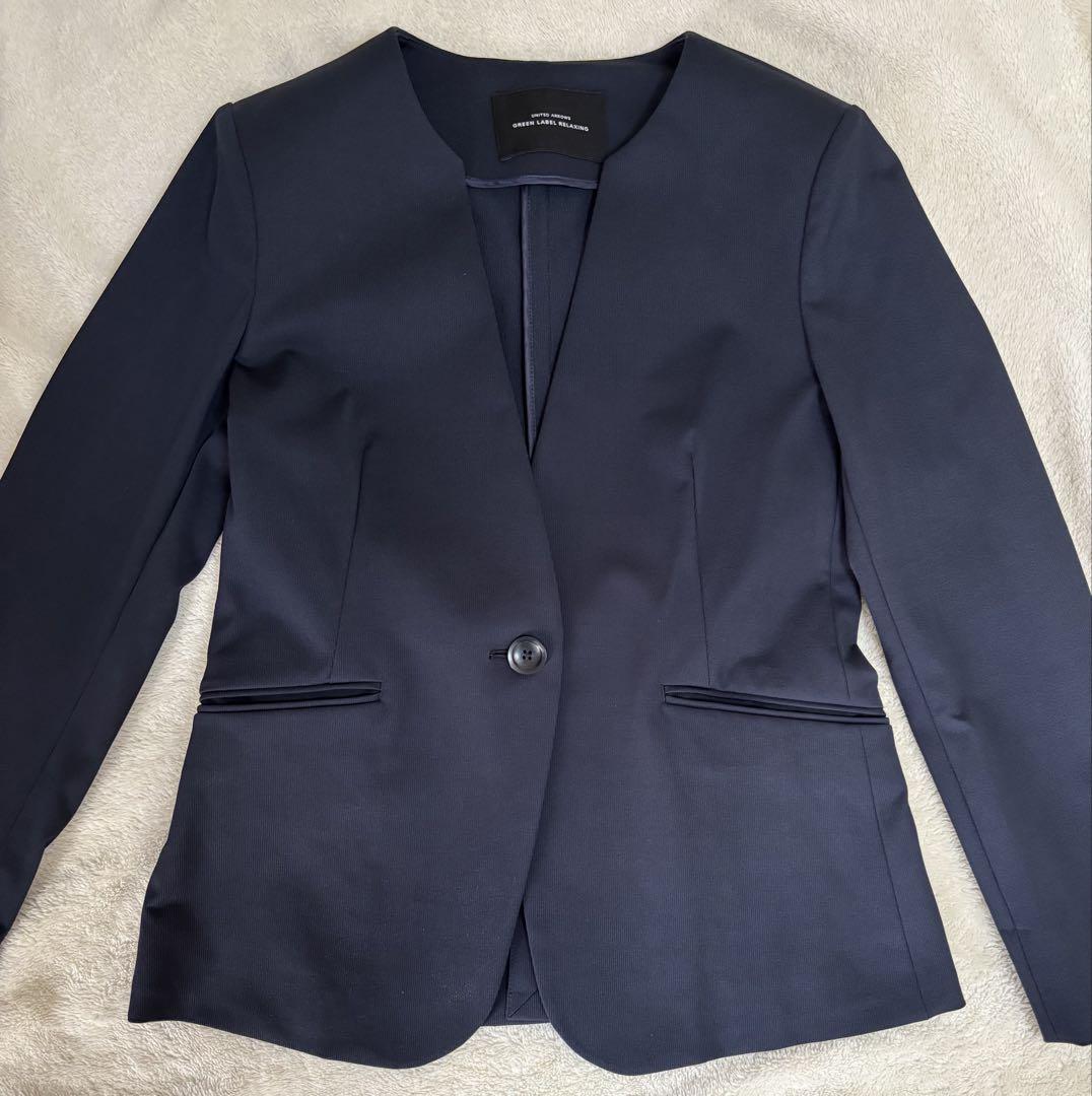 【美品】グリーンレーベルリラクシング　ノーカラー ジャケット　ネイビー　M