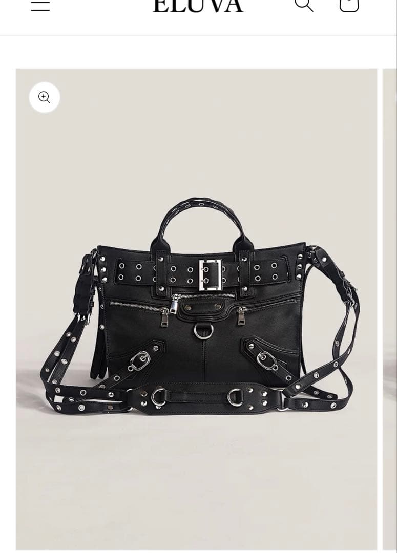 スタッズ付きブラックショルダーバッグ eluva 韓国 バイカーバッグ