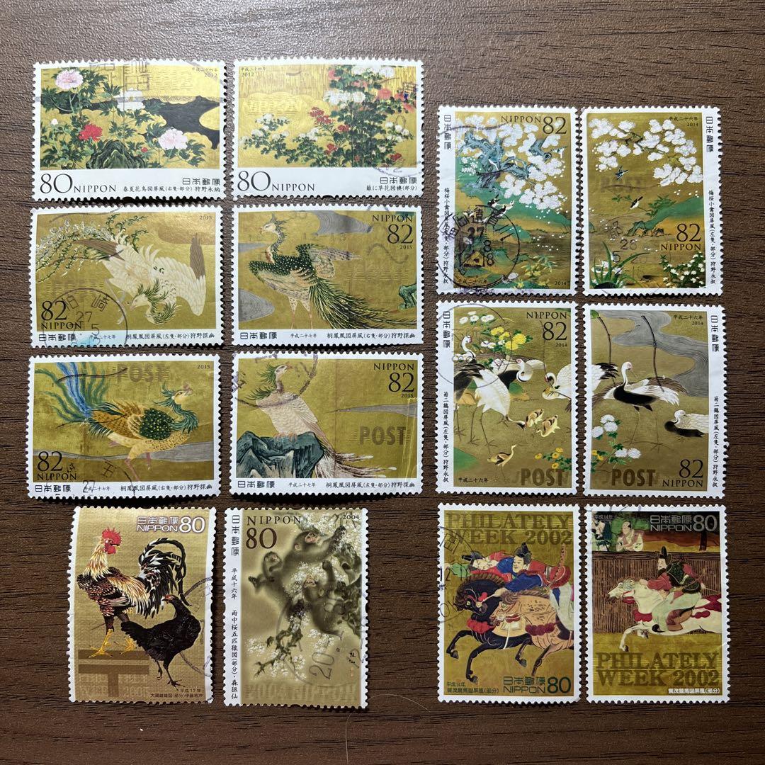 日本の古切手　美しい屏風絵・襖絵・掛軸絵　14枚 日本の古切手 美しい屏風絵・襖絵・掛軸絵 14枚 - メルカリ