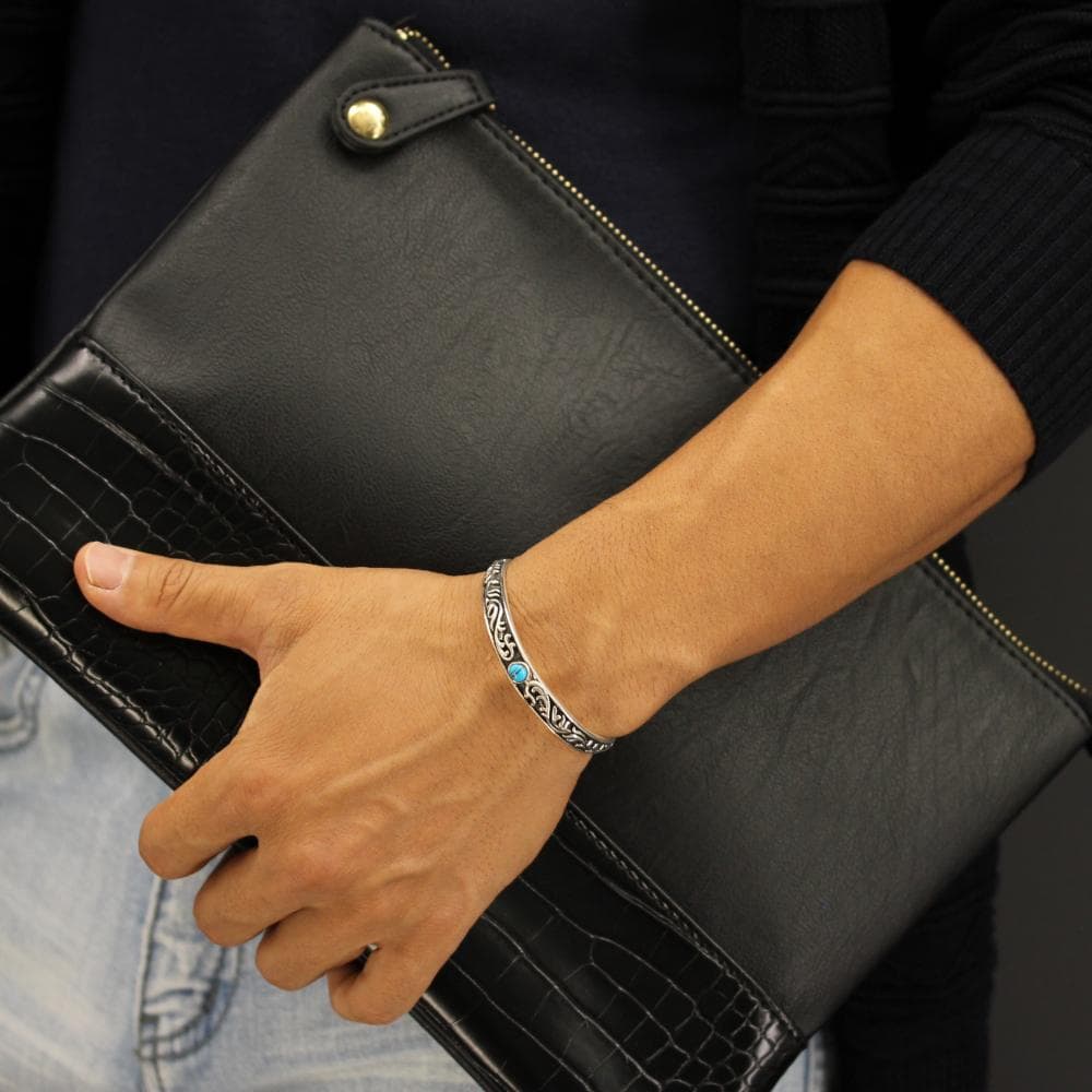 ターコイズ バングル メンズ シルバー 925 ブレスレット アラベスク 唐草 ターコイズ バングル メンズ シルバー 925 ブレスレット アラベスク 唐草