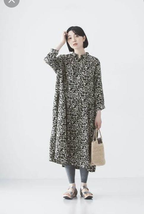 Ichi ロングワンピース リネン花柄シャツワンピース Ichi ワンピース Antiquite S