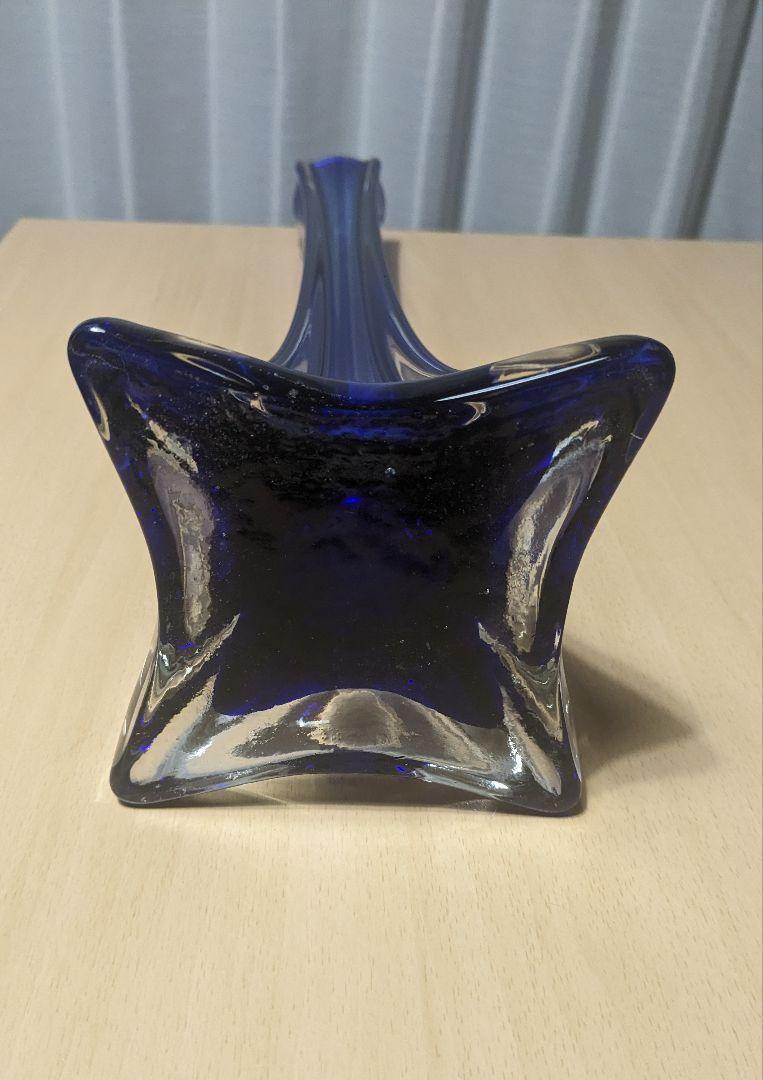 花瓶　花器　ガラス　ブルー　ロング　青　アンティーク　フラワーベース　スタンド