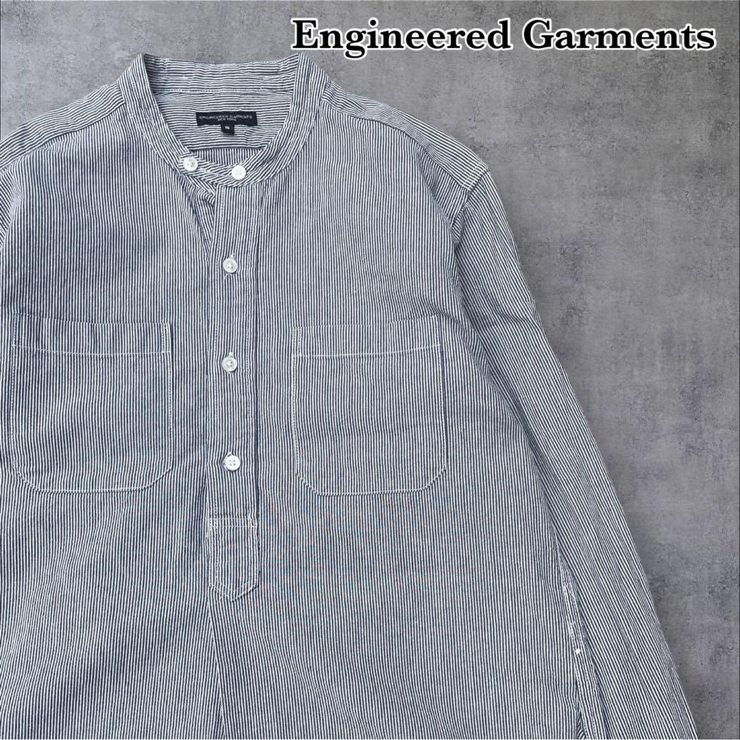 Engineered Garments バンドカラーロングシャツ ストライプ S
