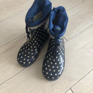 ネイビー 水玉模様 レインブーツ