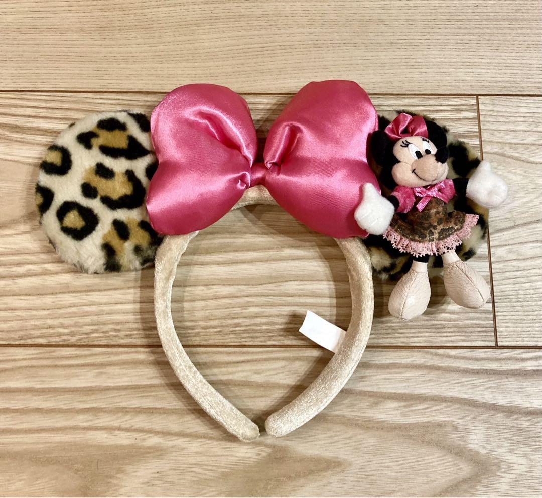 美品　東京ディズニーリゾート　ミニー　ヒョウ柄　カチューシャ　2点　ペア Disney - ディズニー カチューシャ ミニー ヒョウ柄 2個 ペア お