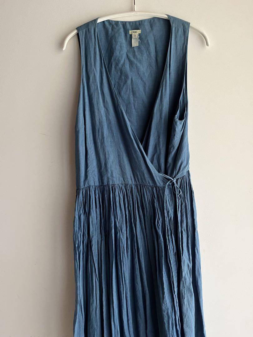 【新品】最終価格dosa ラジャスタンドレス　　カシュクールワンピース サイズ2 dosa ラジャスタンドレス カシュクールワンピース 藍染 サイズ2