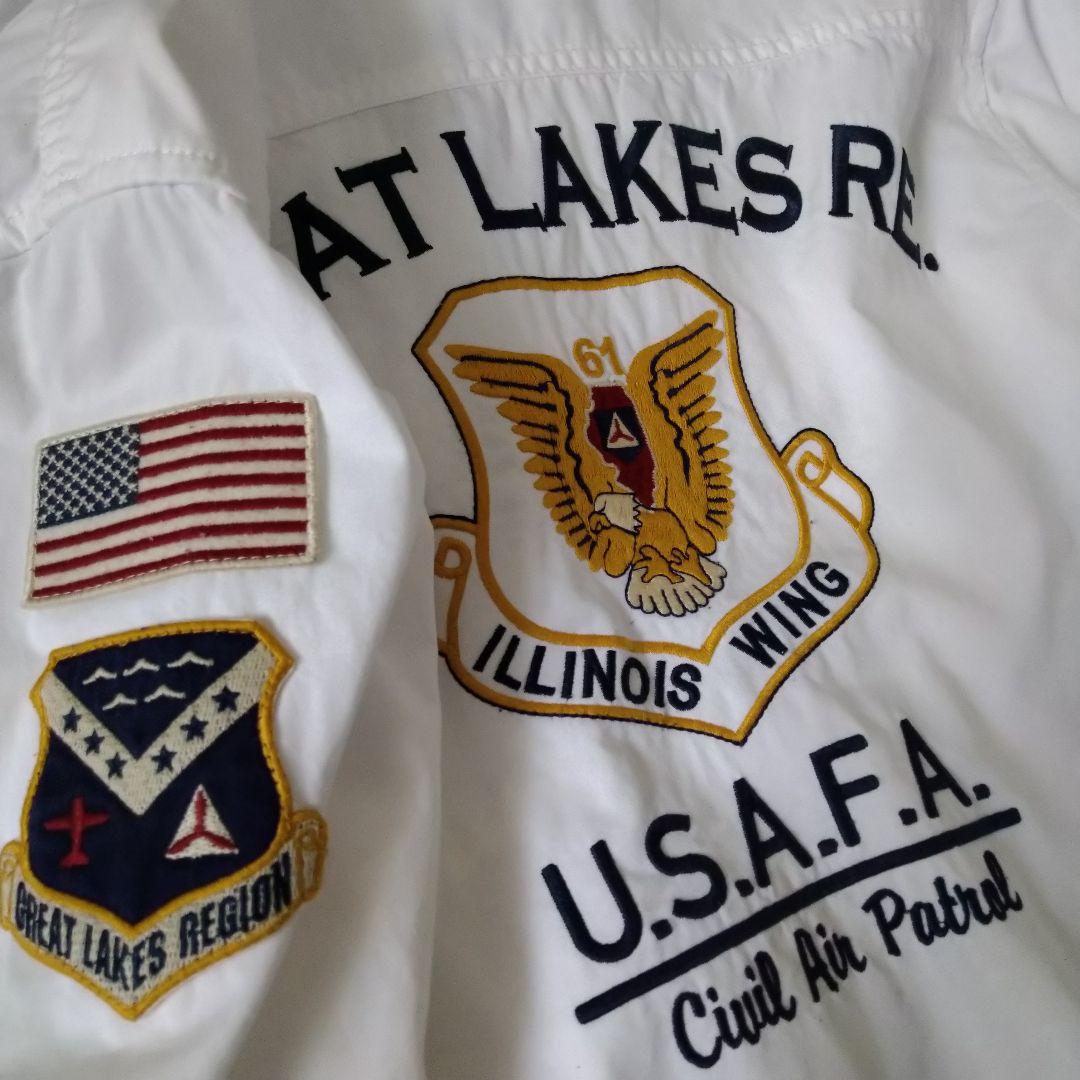 アビレックス avirex 星条旗 刺繍 ワッペン 長袖 シャツ 白 M