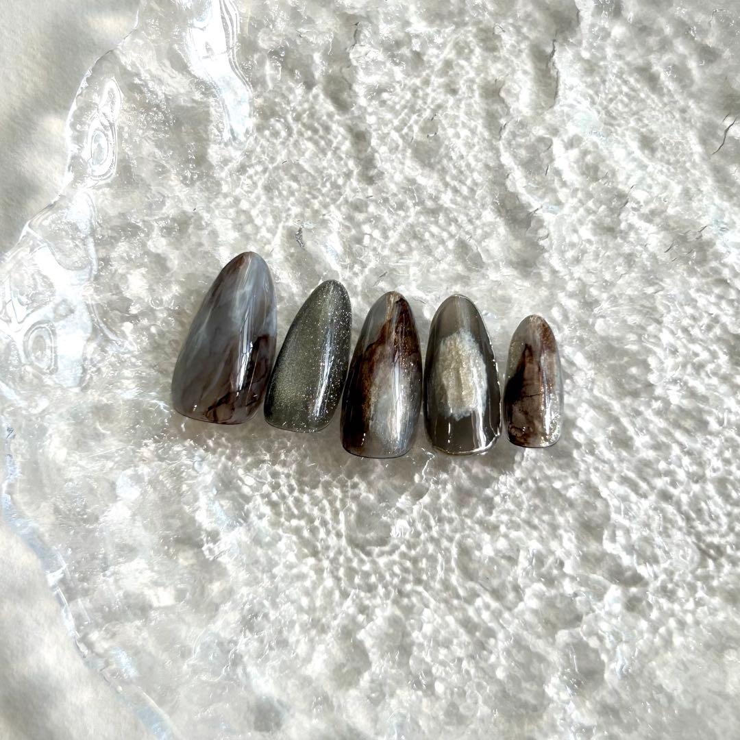 ネイルチップ ブラウンブラックインクニュアンスネイル No.5