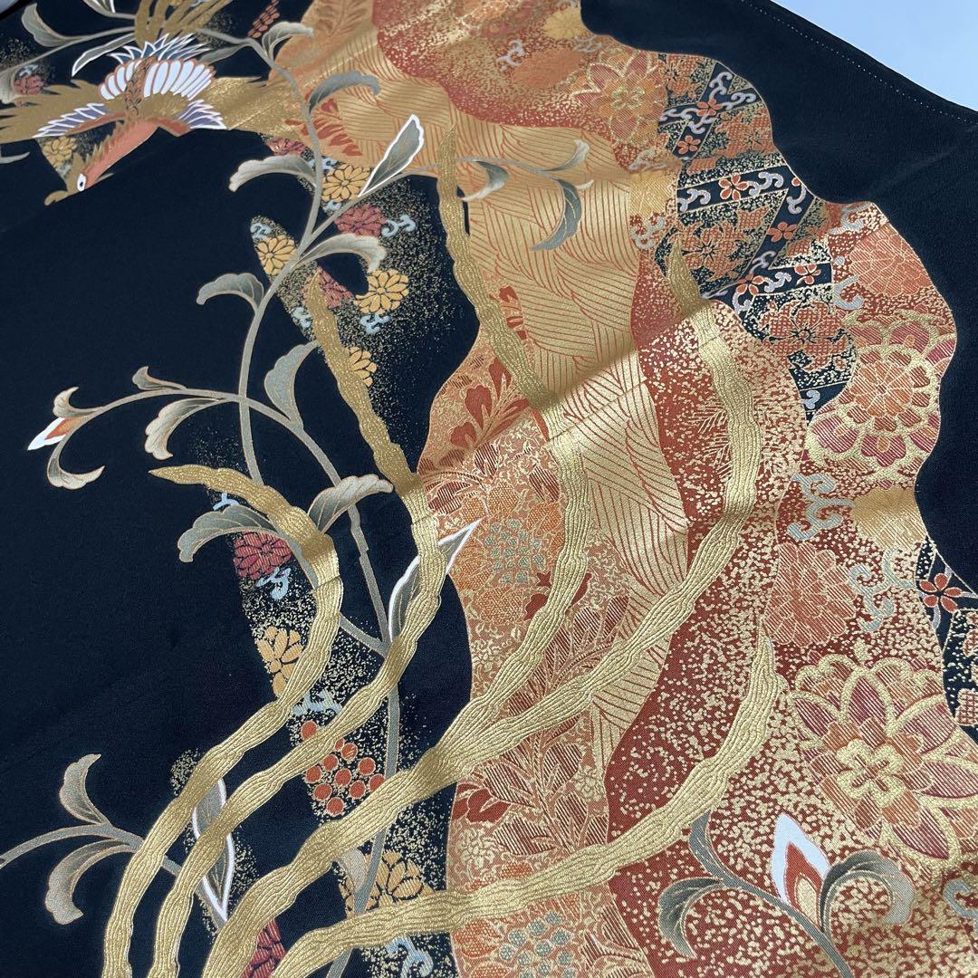 黒留袖 袋帯 セット 金駒刺繍 鳳凰文様 正絹 比翼仕立 裄66 N918