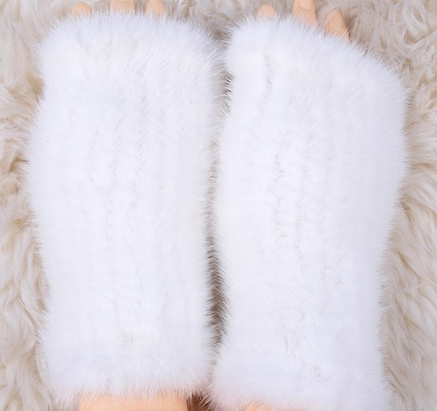 毛皮の宝石 】◇上質ミンク編込み アームウォーマー白/毛皮 リアル