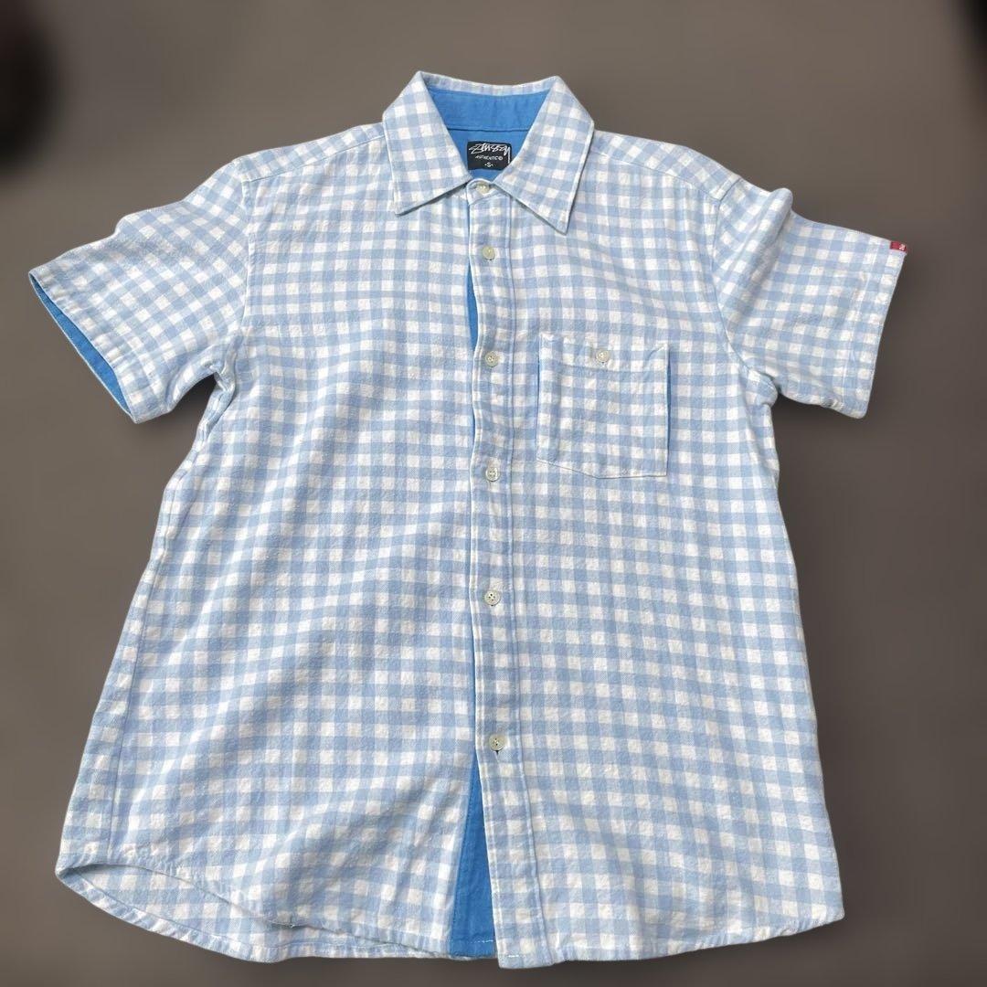 送料込み⭐︎Stussy ギンガムチェック 水色 半袖シャツ