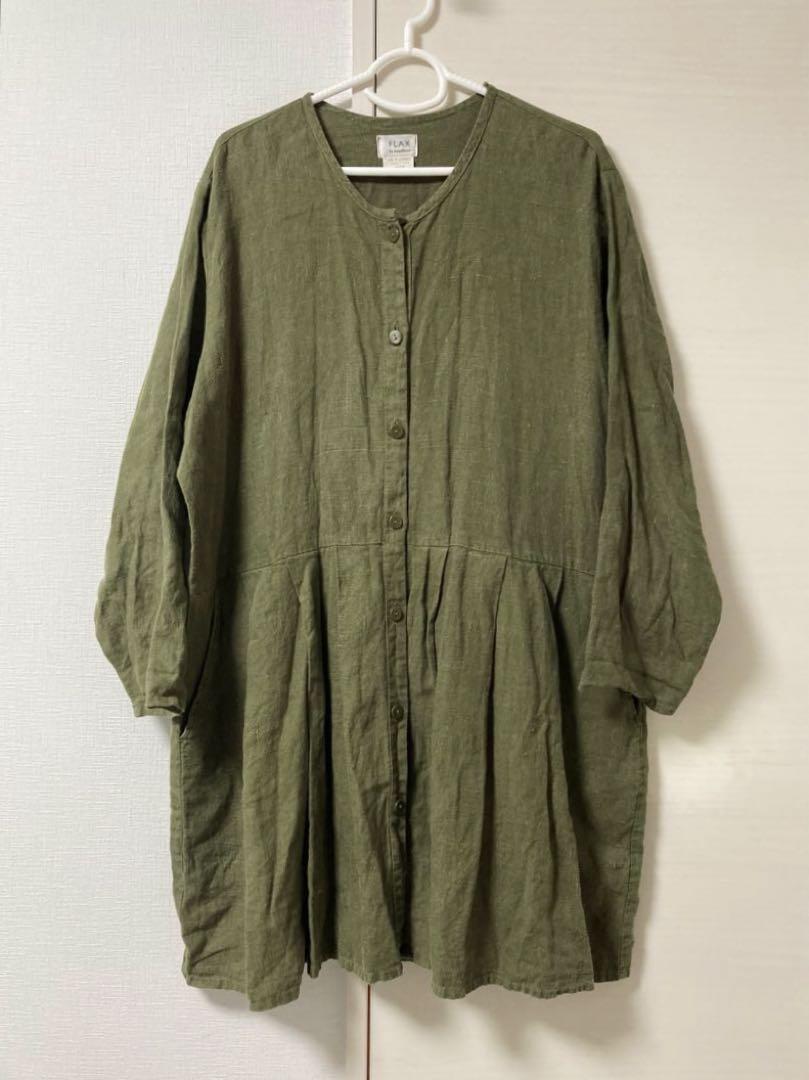 FLAX by Angelheart リネン ワンピース カーキ グリーン L