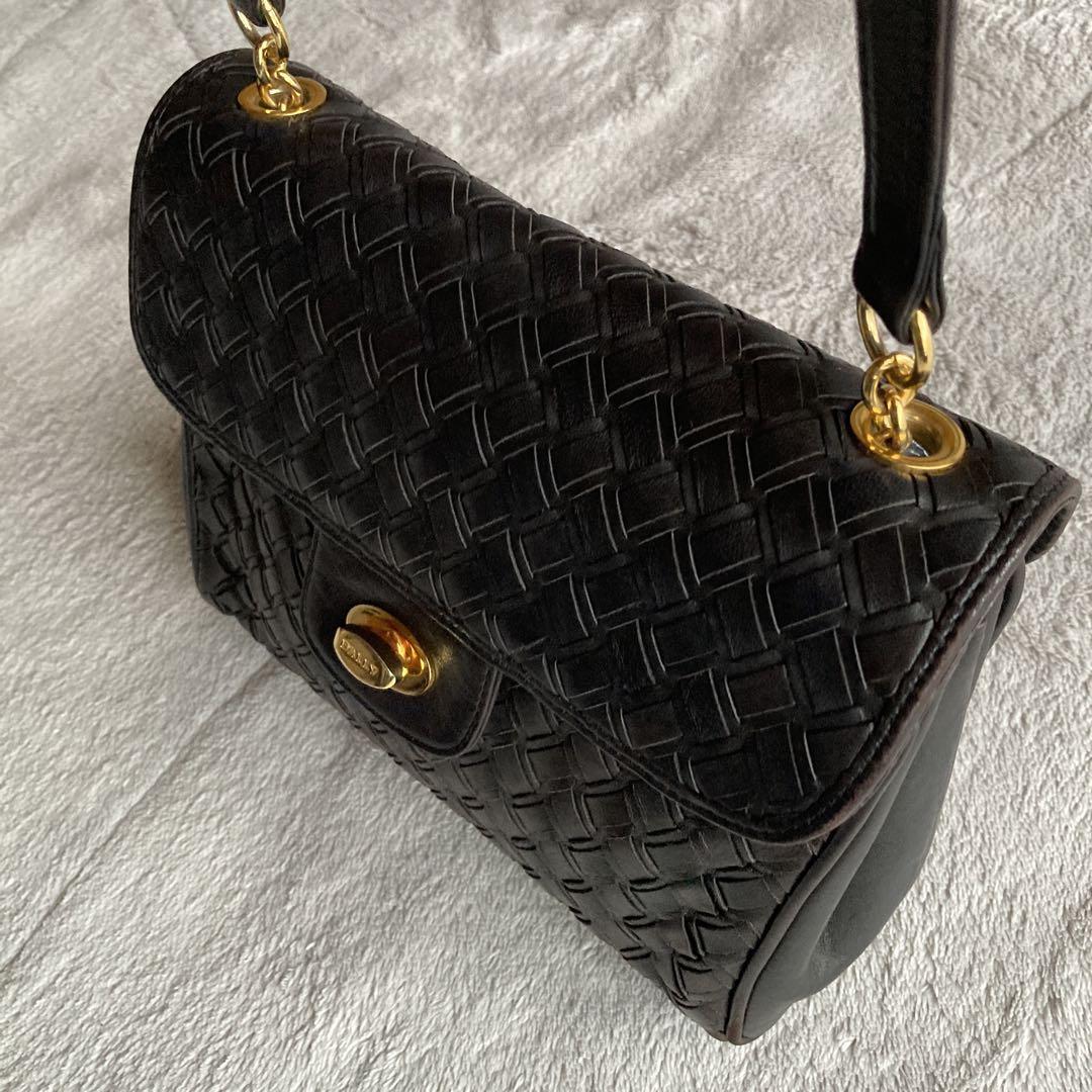 美品 BALLY バリー 編み込み ショルダーバッグ 肩掛け ダーク