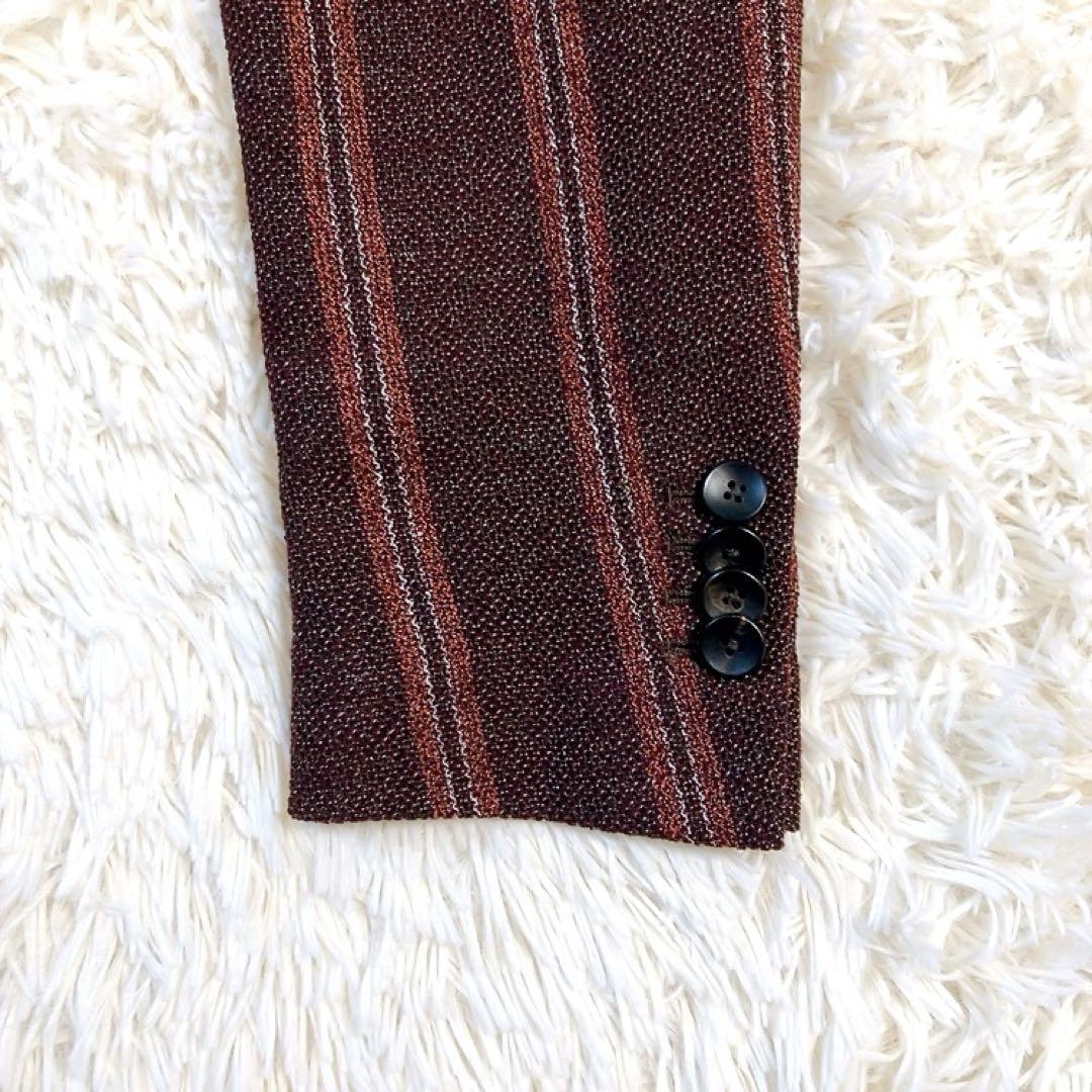 【シルク】LARDINI　テーラード　ツイード　44　ブートニエール　ブラウン