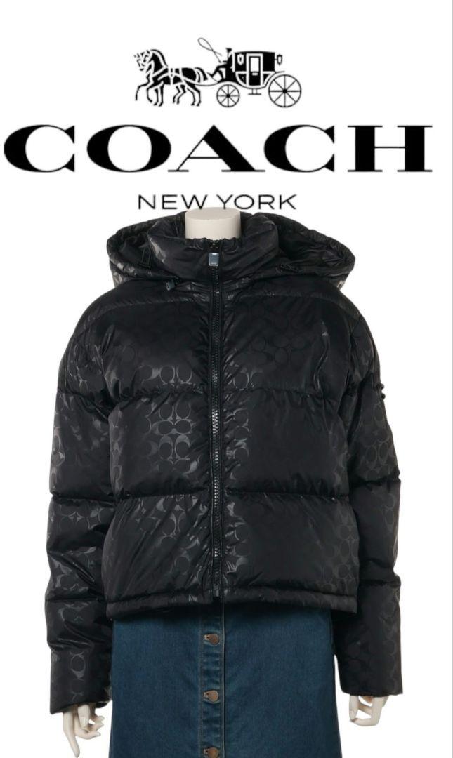 COACH ブラックダウンジャケット ロゴ入り 美品【COACH】ロゴデザイン ダウンジャケット コーチ