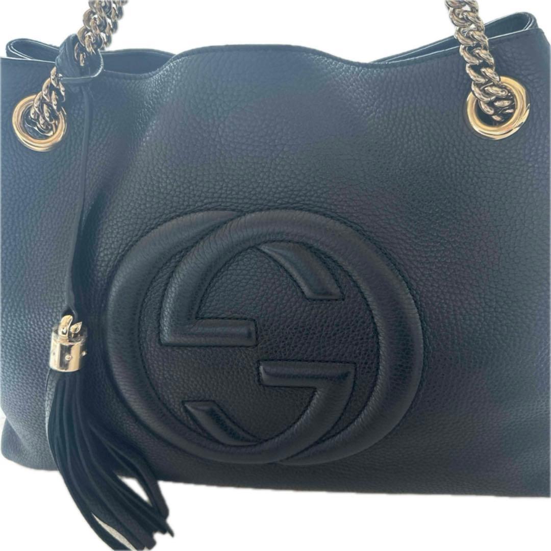 グッチ GUCCI ソーホー レザー ショルダーバッグ 黒 未使用フリンジ付き グッチ GUCCI ソーホー レザー ショルダーバッグ 黒 未使用フリンジ付き