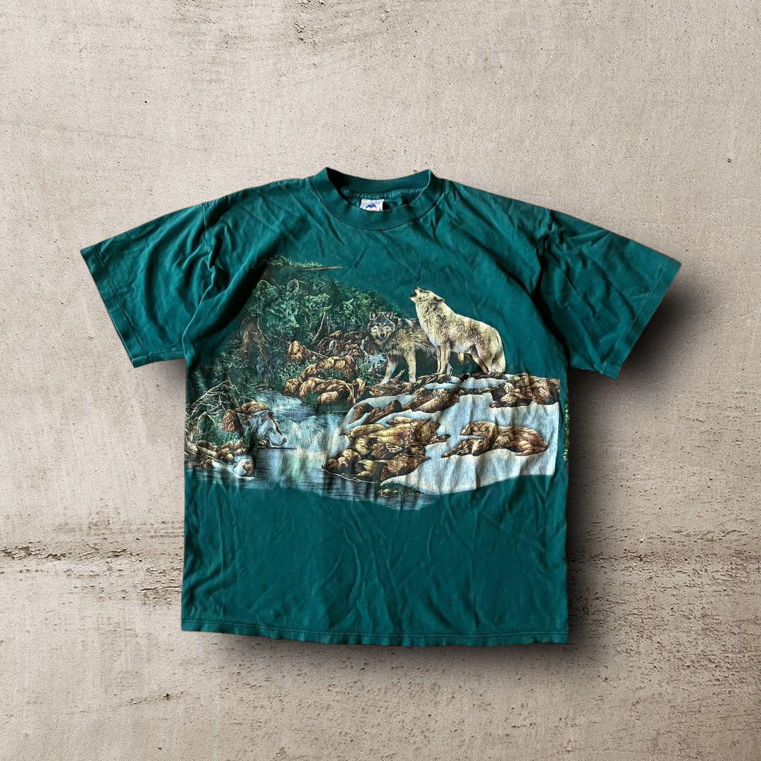 【入手困難】USA製90's HABITATアニマルTシャツ シングルステッチ狼