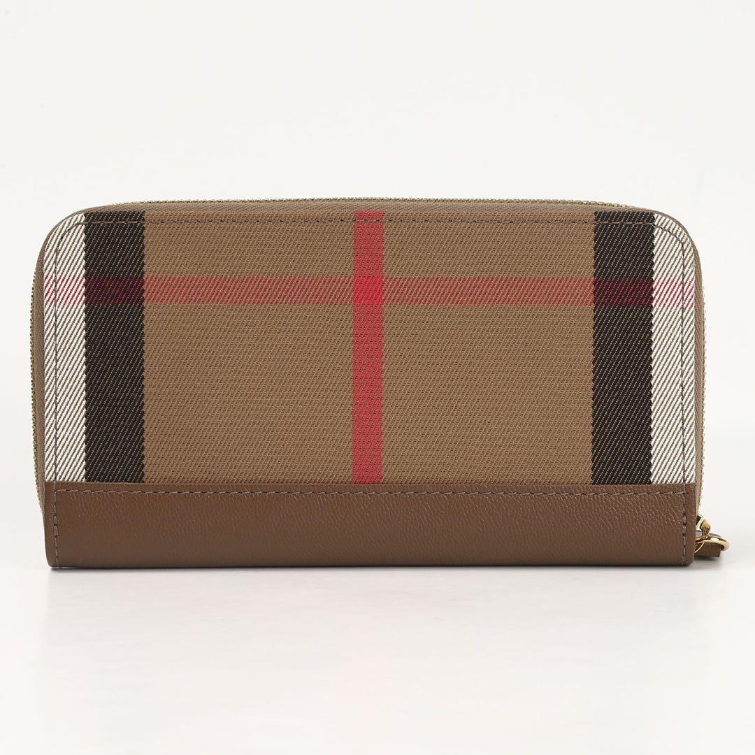 BURBERRY ラウンドファスナー長財布 キャンバス/レザー チェックブラウン