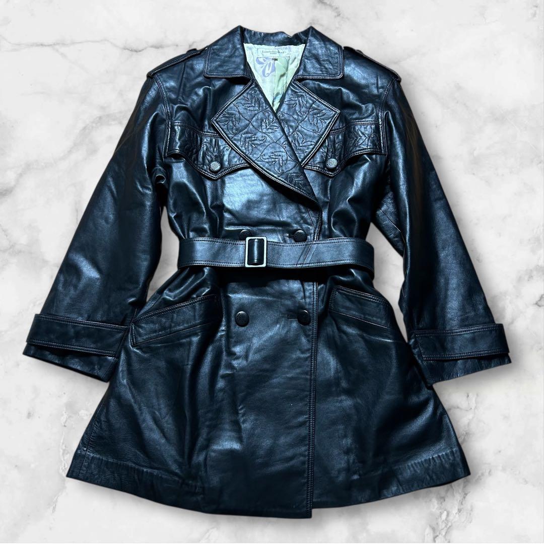 大きいサイズ ルイフェロー ラムレザーコート 羊革 花柄 44 ブラック2XL(3L)・LOUIS FERAUD