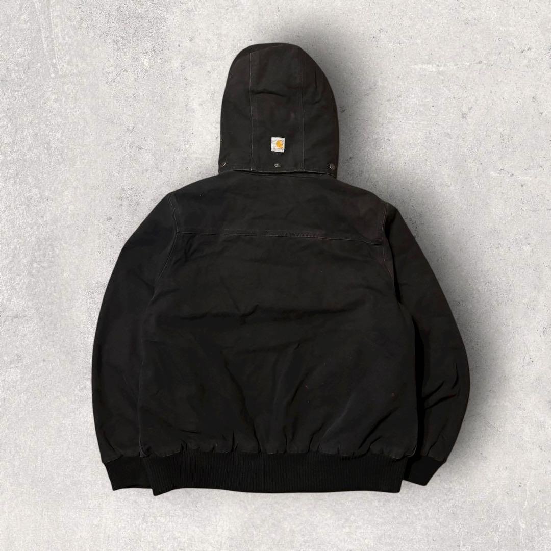 【カーハート】ダック地ジャケット 黒 L相当 フード付き 短丈 裏ボア 人気 i 【カーハート】ダック地ジャケット 黒 L相当 フード付き 短丈 裏ボア 人気 i