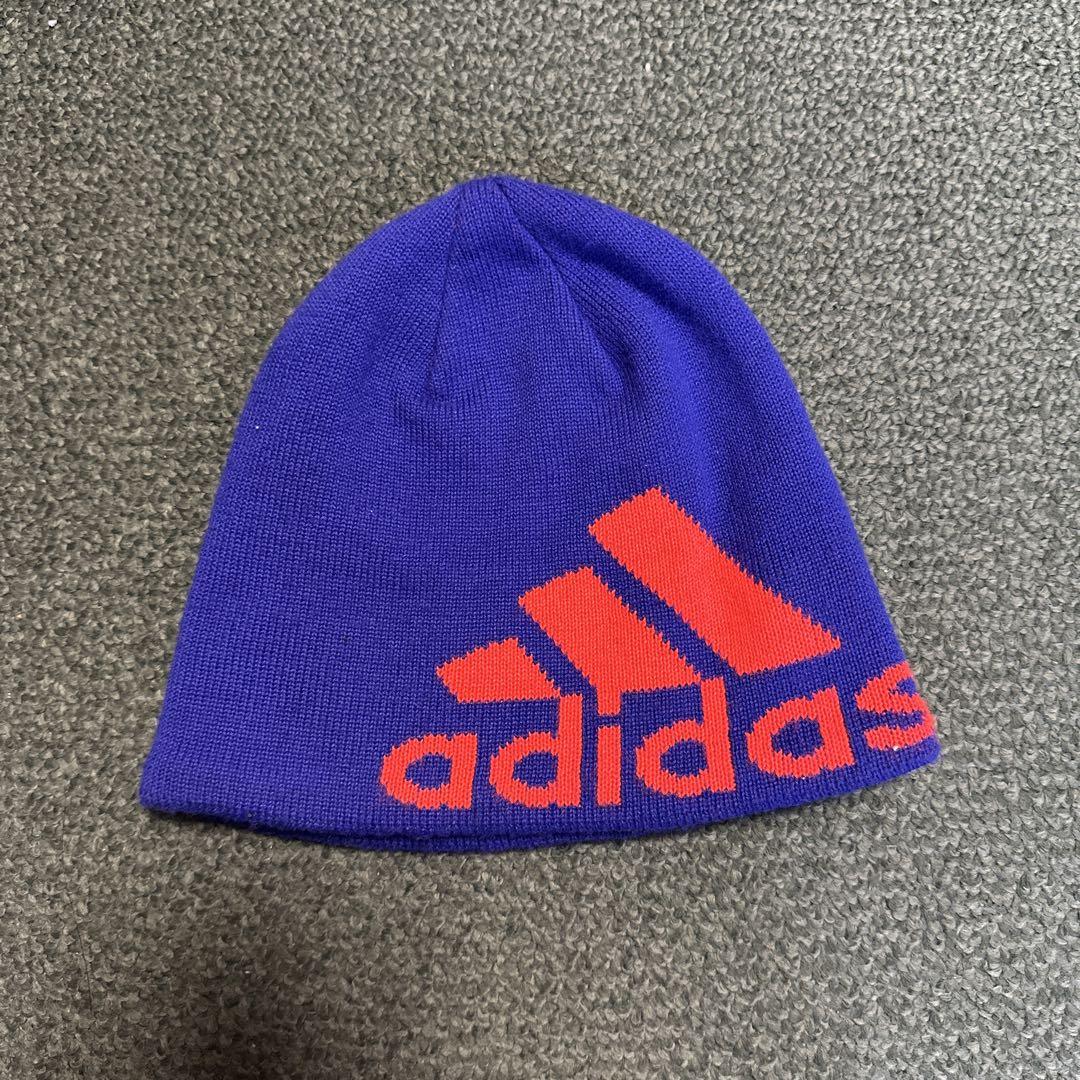 90s】adidas ビーニー 紫色 ロゴ入り - メルカリ