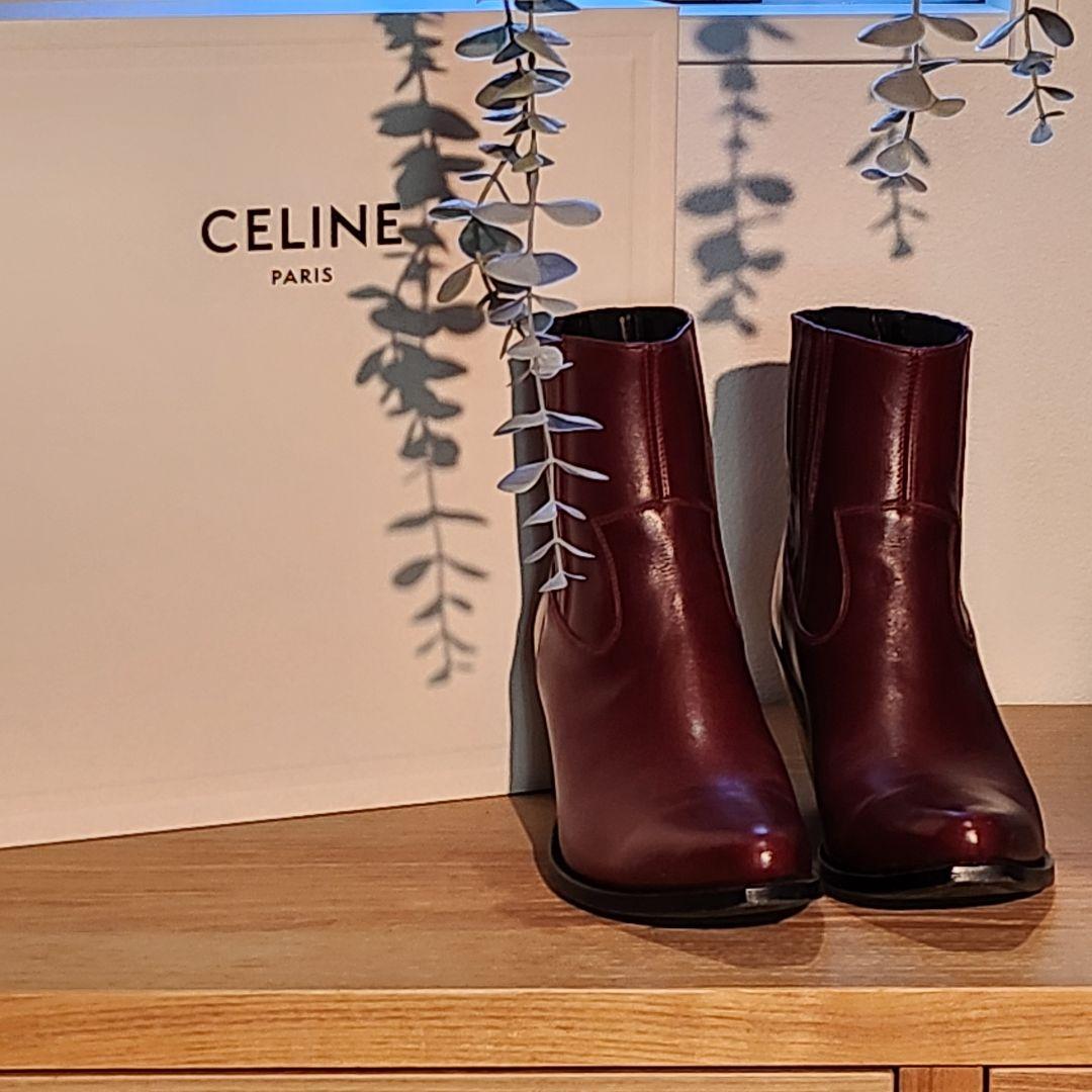 CELINE バーガンディ レザー ブーツ