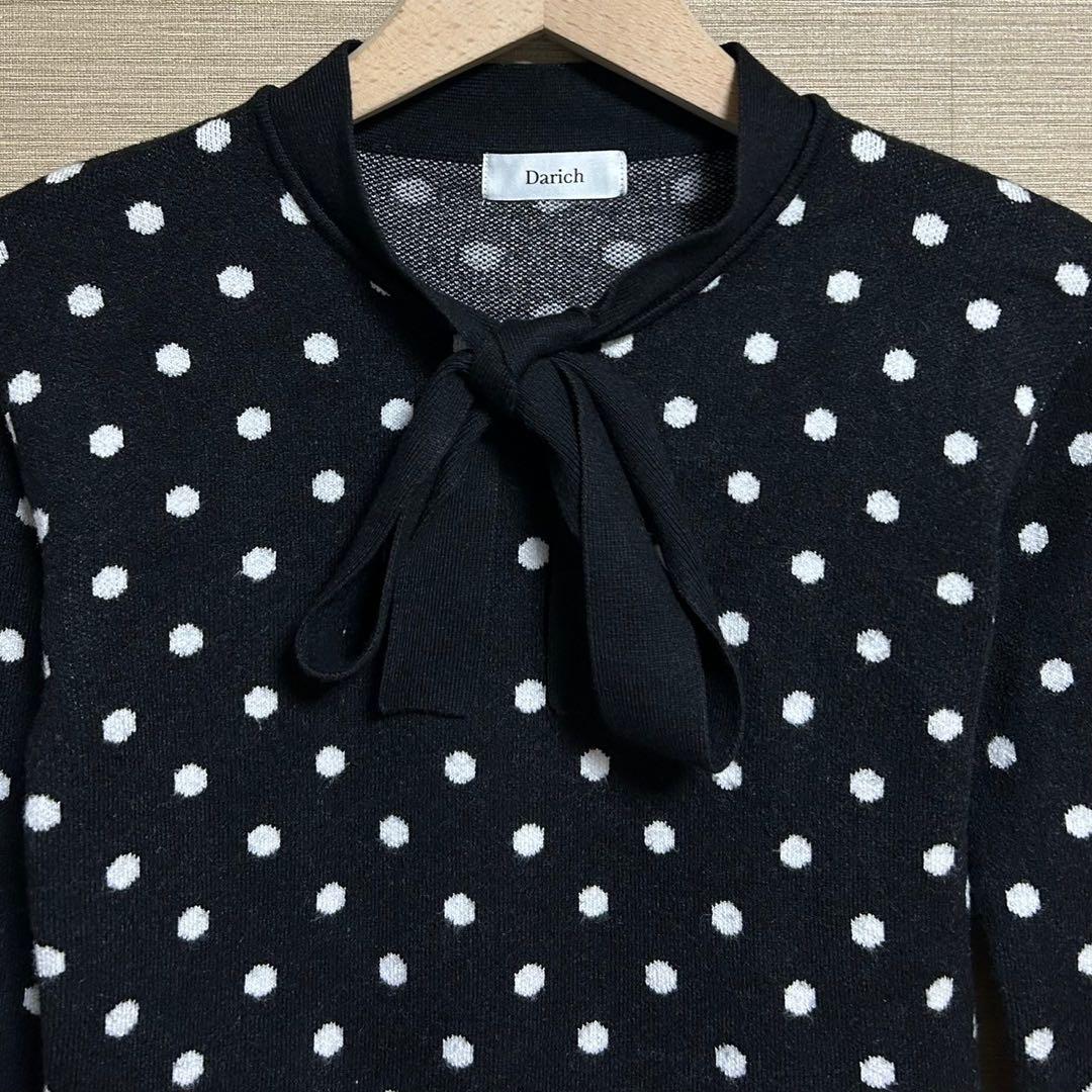 完売品 Darich ダーリッチ ドット ボウタイ ニット トップス 黒 F