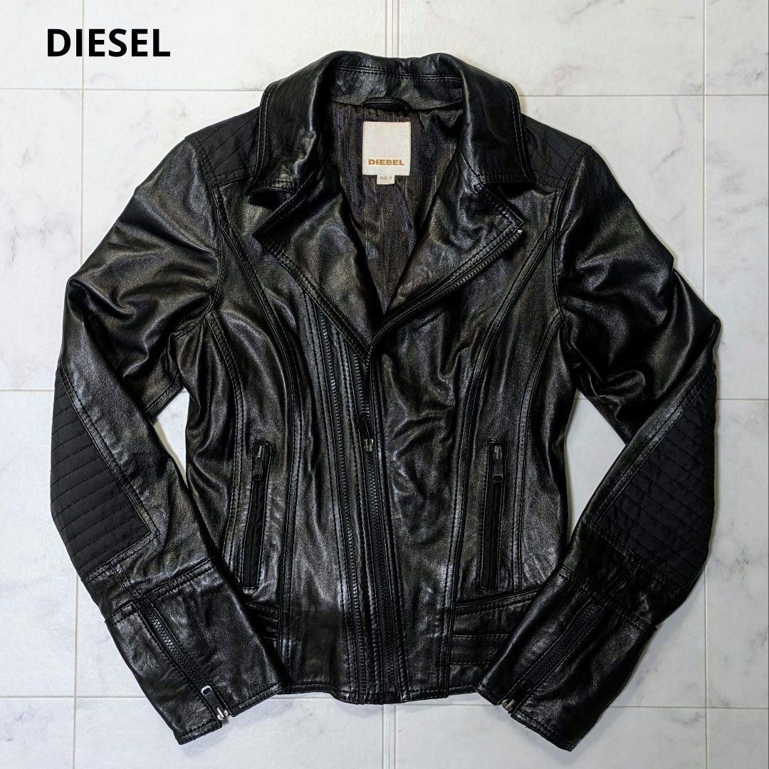 ディーゼル　羊革ジャケット 極美品】ディーゼル disel レザージャケット 羊革 グレー ライダース