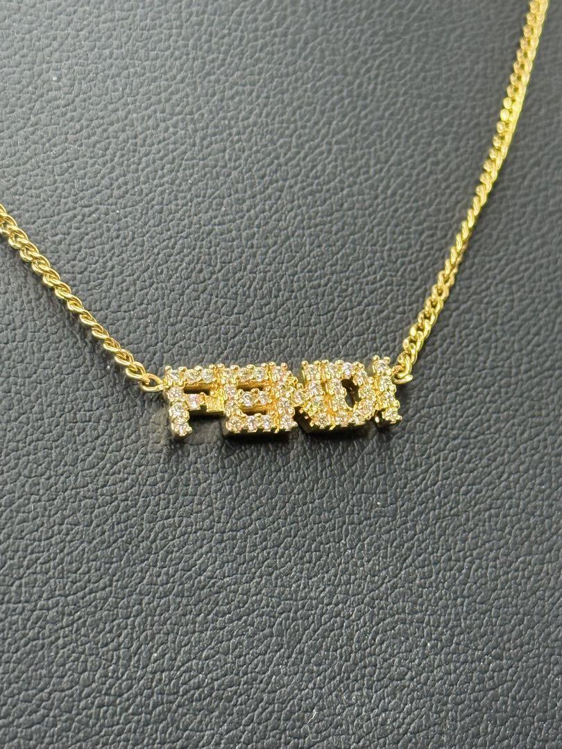 超美品✨FENDI フェンディ　ネックレス　ロゴ　クリスタル　グラフィ　ゴールド