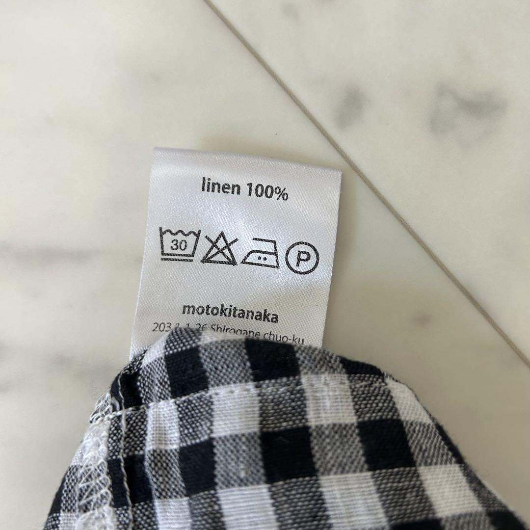 美品　モトキタナカ　リネン　シャツ　ブラウス　ブロックチェック　フリンジ