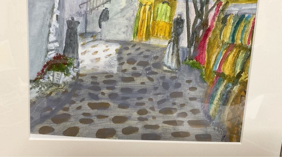 油彩画 「ミコノス島の街角 」 原画 額付 油彩画 「ミコノス島の街角 」 原画 額付