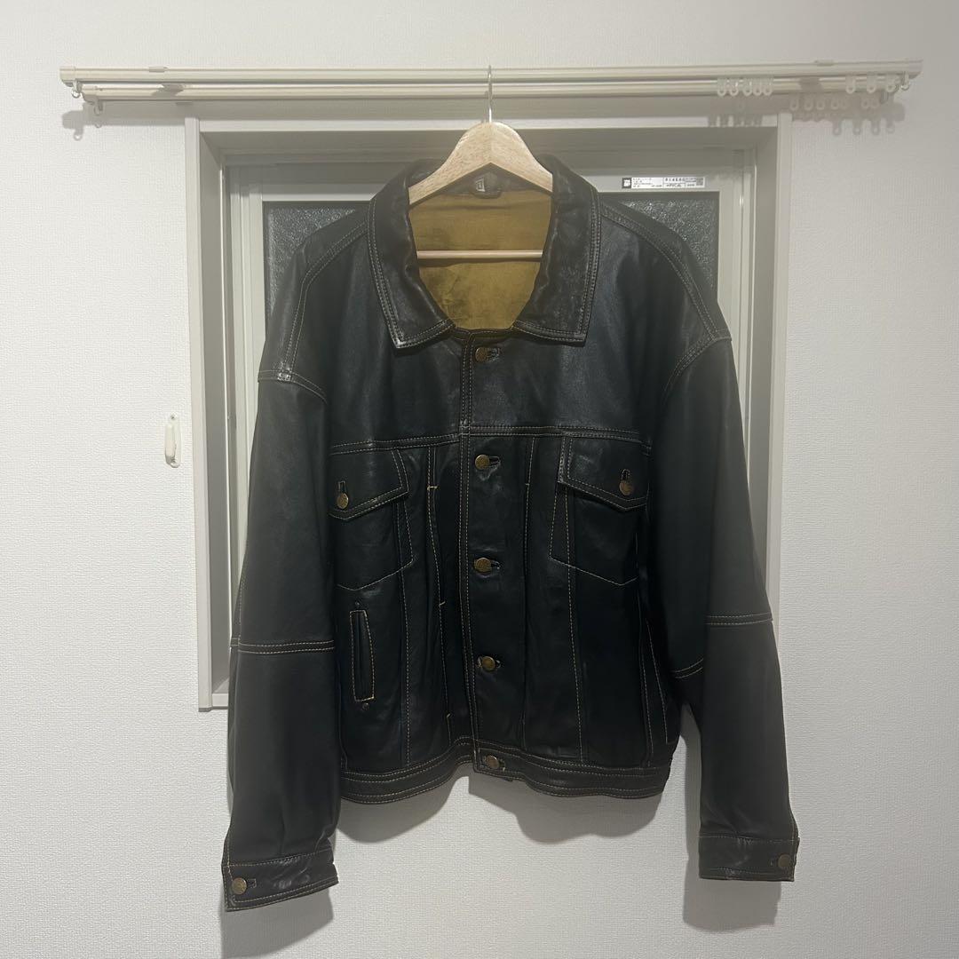 【OLD DIESEL】レザーライダージャケット 黒 ライオンプリント