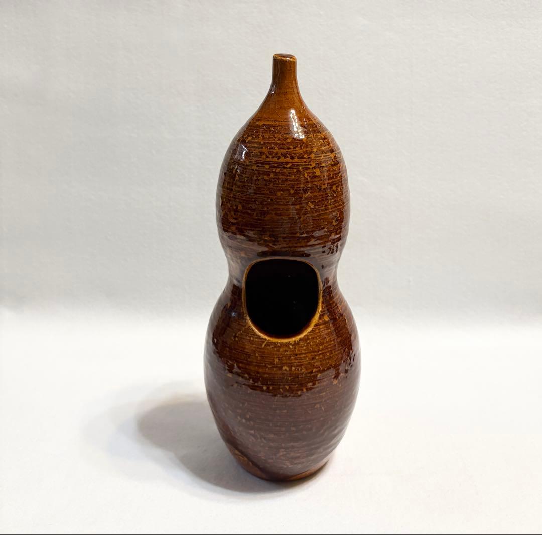 十代 大樋長左衛門 大樋年郎 瓢箪型 壁掛け花器 花瓶 壁掛 陶芸 大樋焼