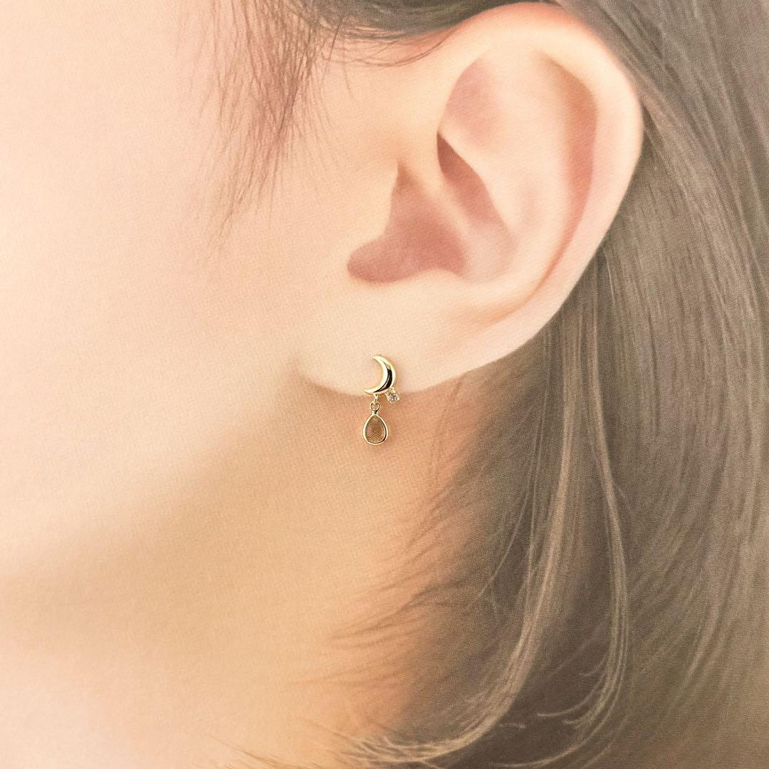 格安saleスタ K18 ハニークォーツ 三日月ピアス イエローゴールド 天然石 アクセサリー