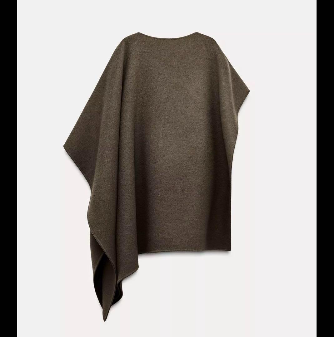ZARA ZW COLLECTION ブローチ付きウールケープ ZWコレクション ウール混紡チェック柄ケープ - エクリュ