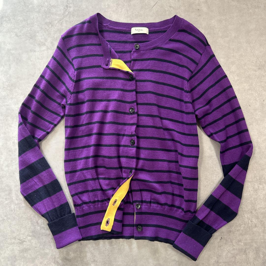 Paul Smith 紫&黒ボーダー ニットカーディガン レディースM