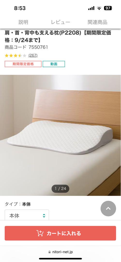 toshi様用ニトリ肩首背中もささえる枕カバー付き