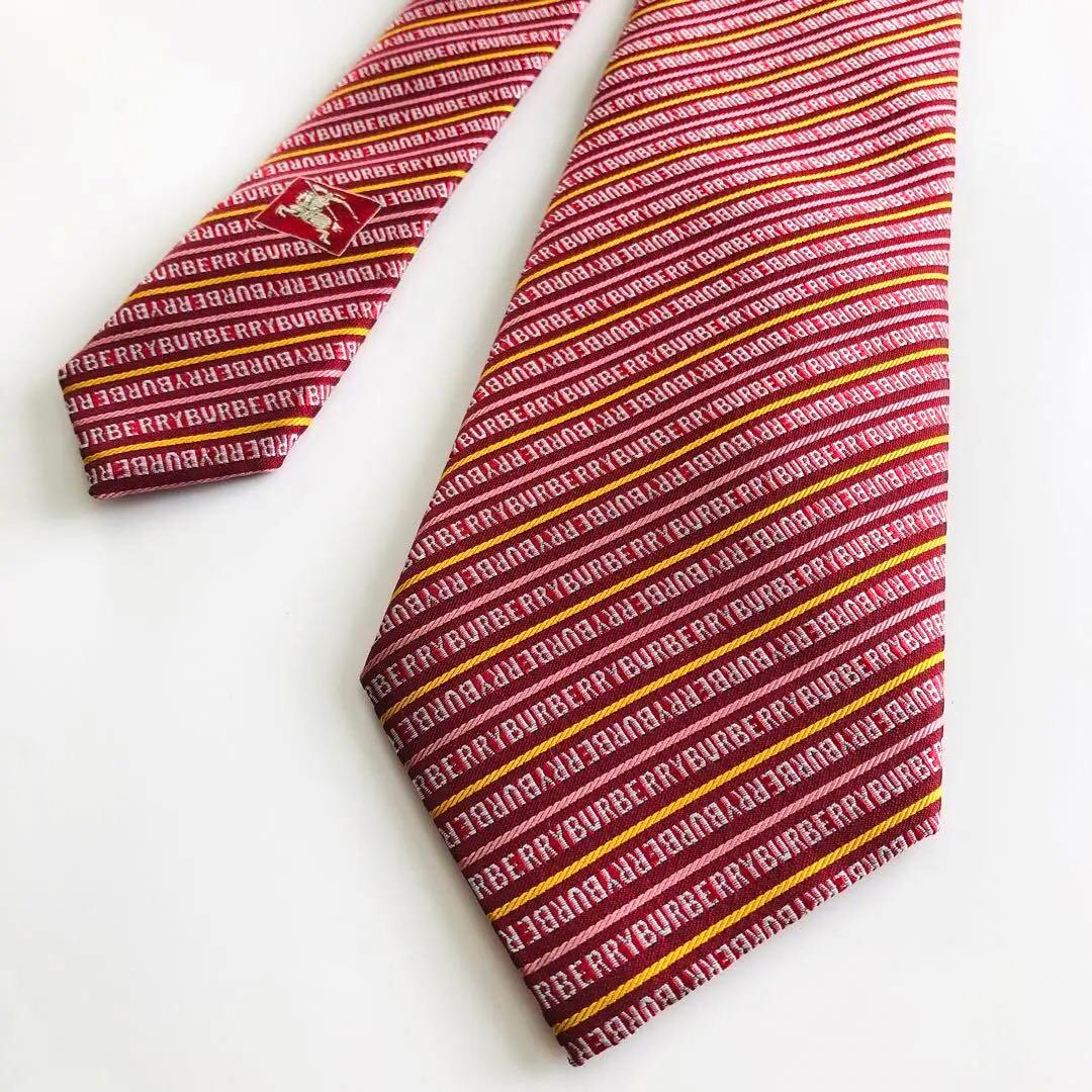 バーバリーロンドン ネクタイ ストライプ柄 エンジ色