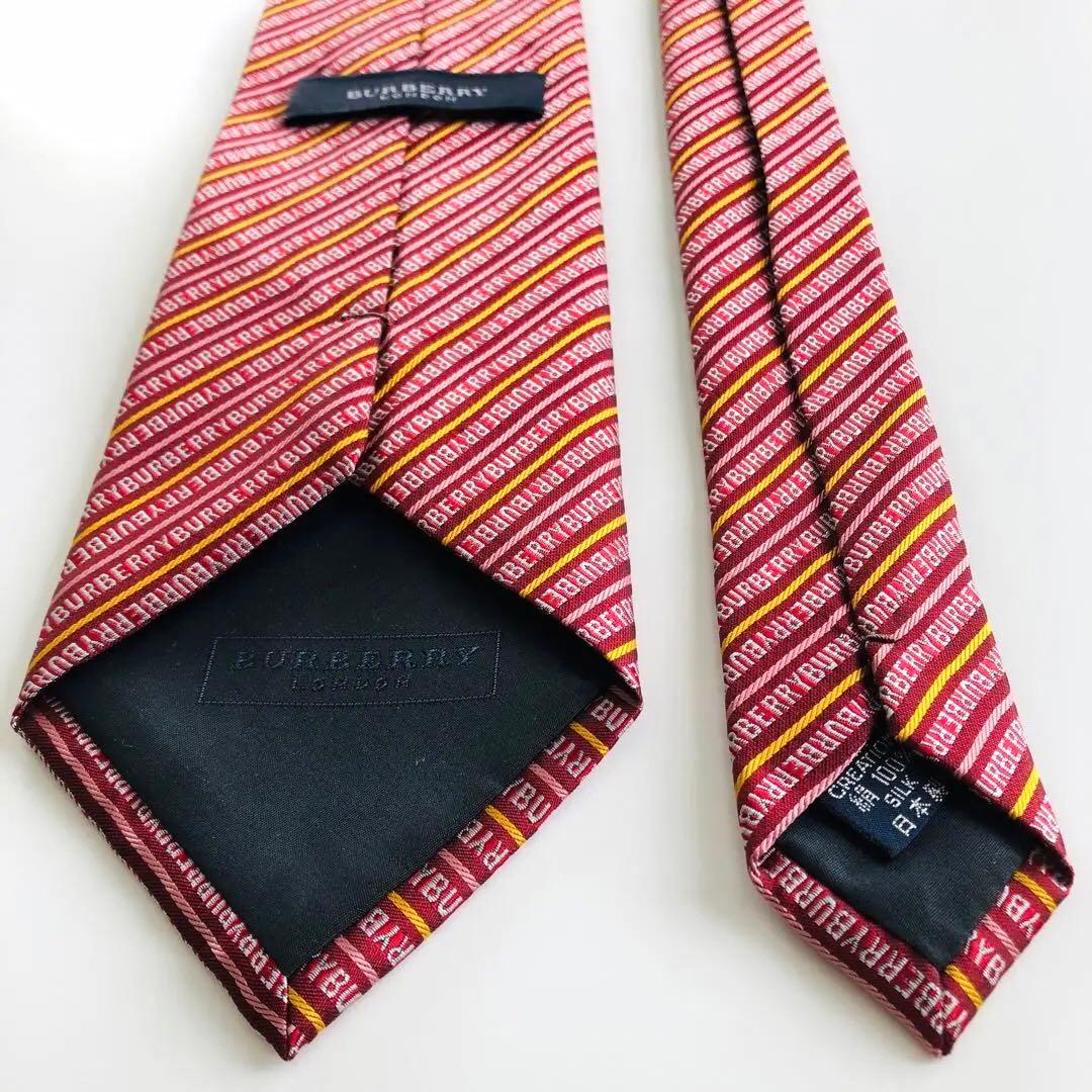 バーバリーロンドン ネクタイ ストライプ柄 エンジ色