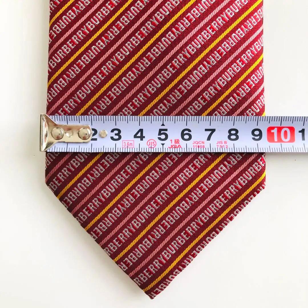 バーバリーロンドン ネクタイ ストライプ柄 エンジ色