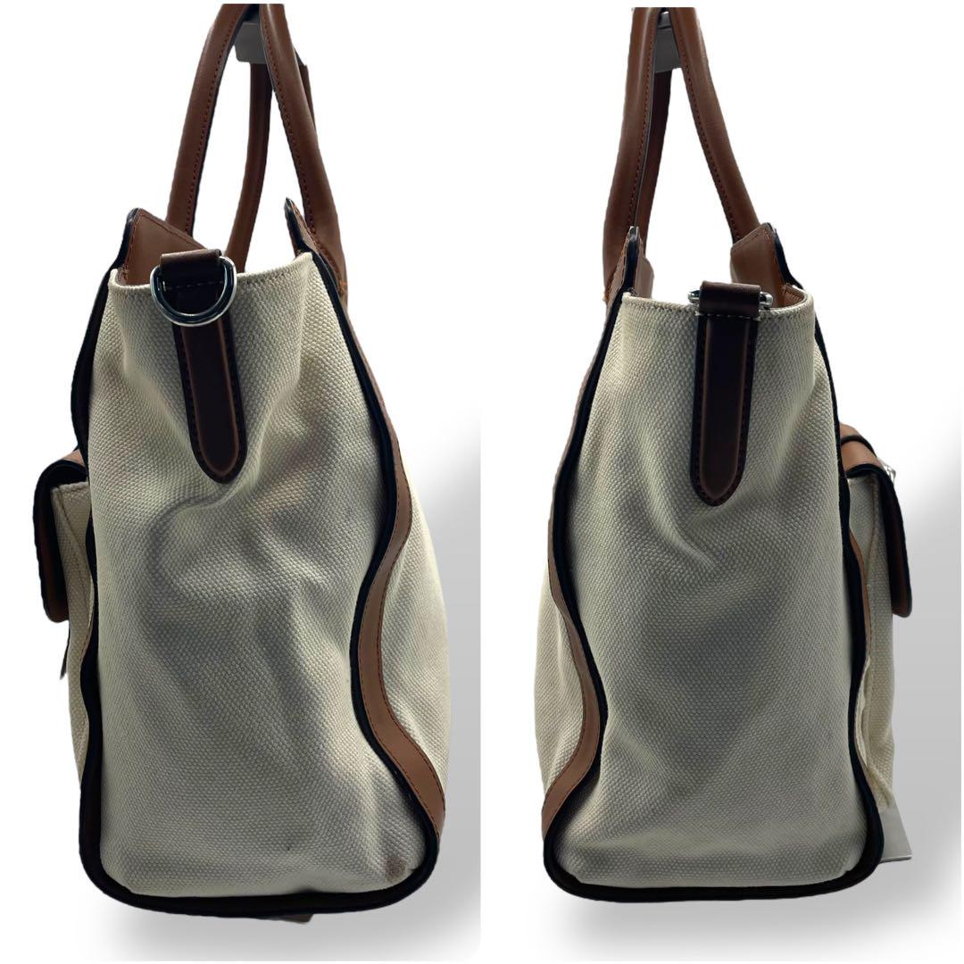 美品　ラルフローレン　2way ショルダーバッグ　キャンバス　レザー　白