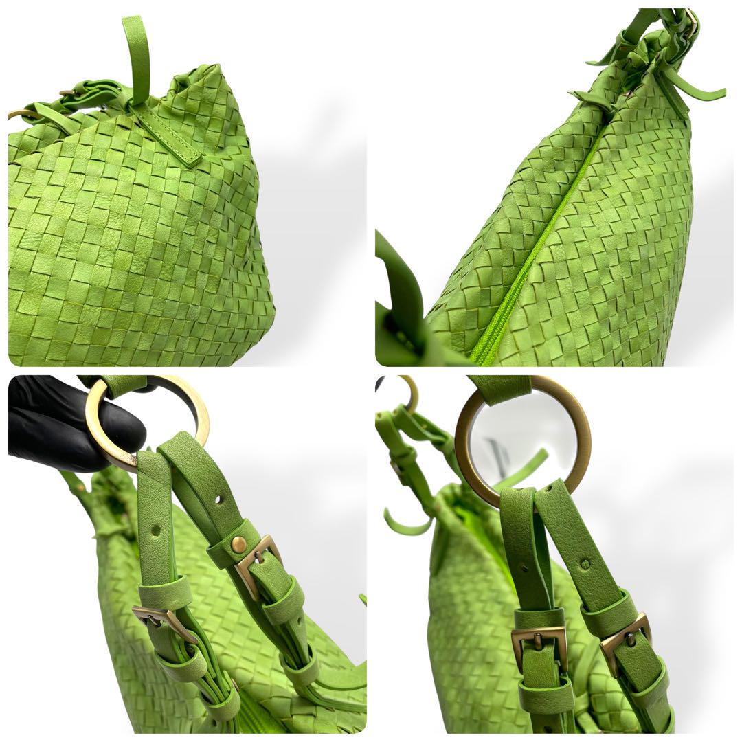 極美品 GIANNI CHIARINI ショルダーバッグ グリーン レザー