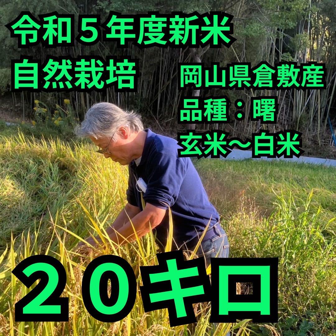 令和５年度新米　20キロ　自然栽培米　農薬不使用　化学肥料不使用　岡山倉敷　曙