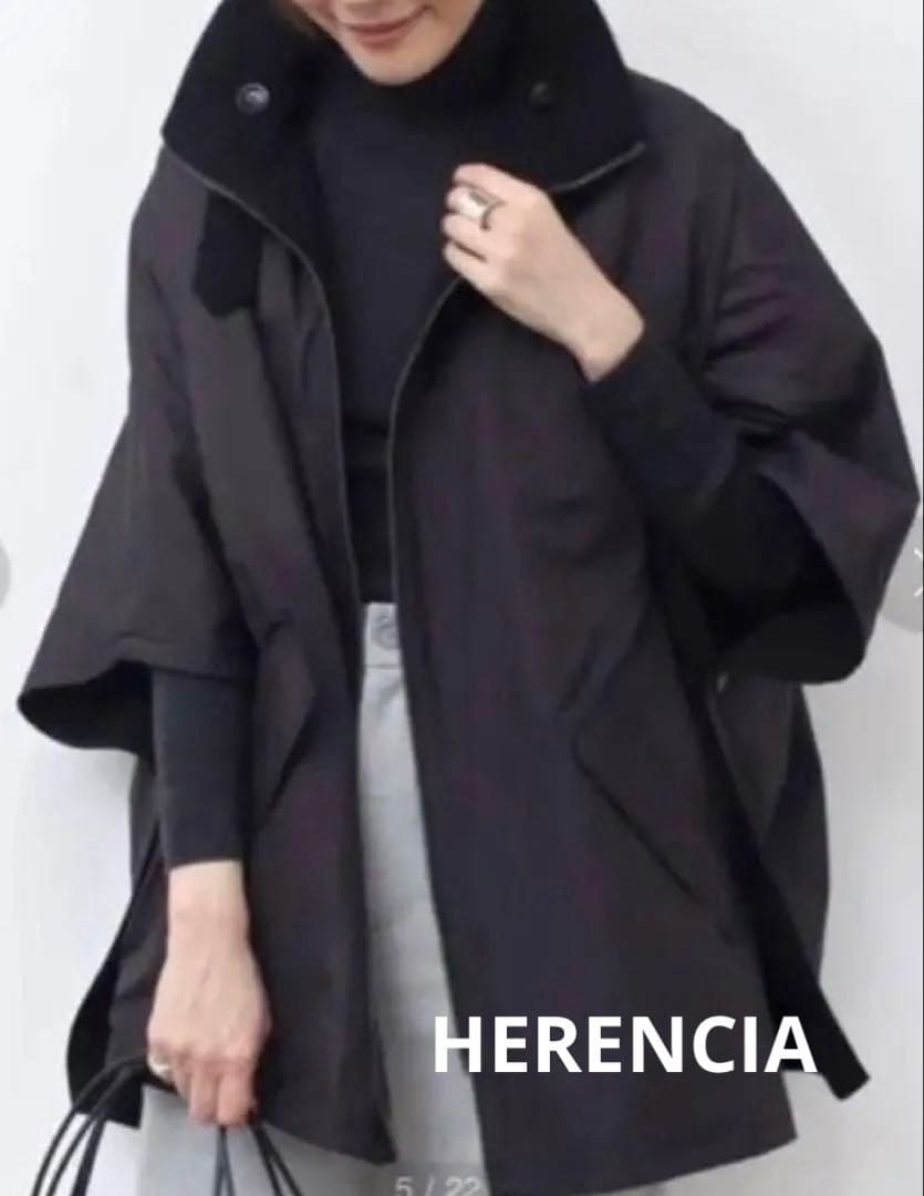 HERENCIA シャギーリバーシブルポンチョ ブラックM・HERENCIA